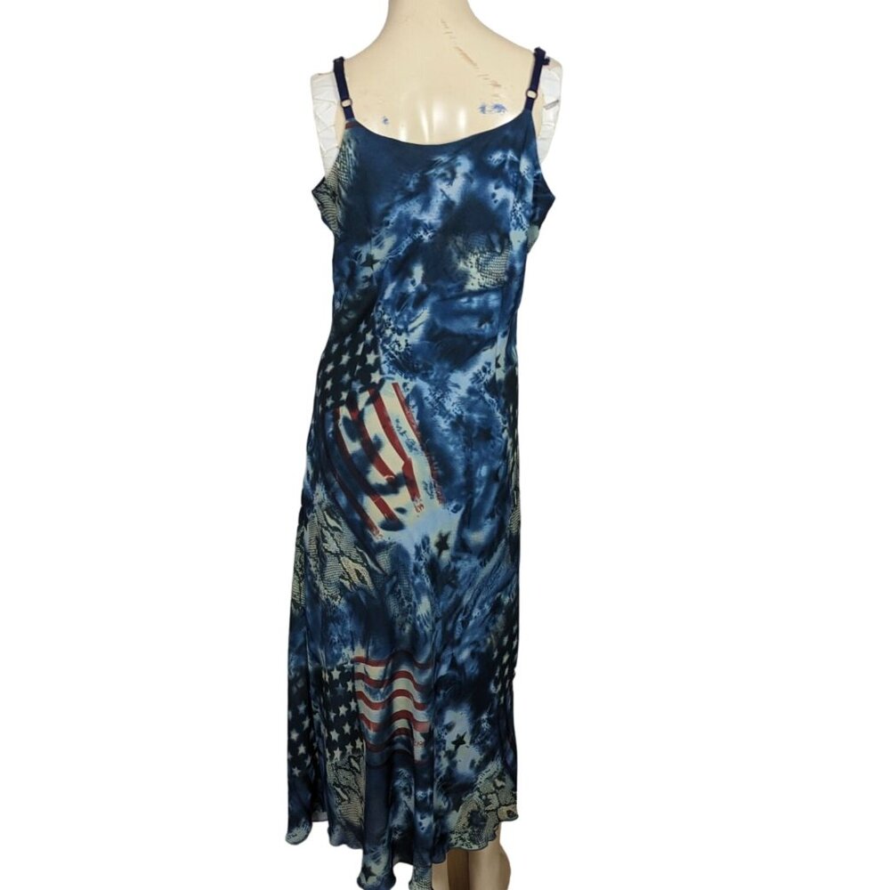 RAG Vintage sleeveless American Flag pathwork blue red maxi‎ dress 11 / 12 - Picture 3 of 12